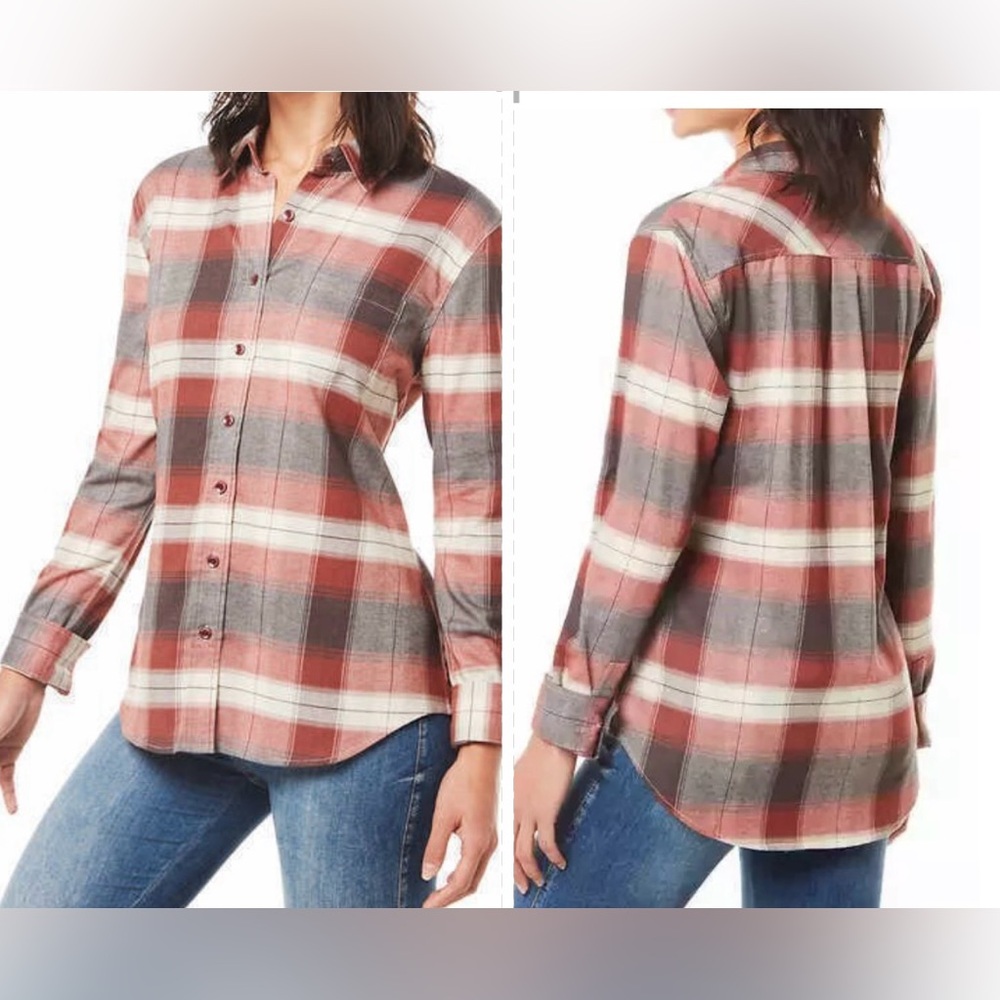 Weatherproof Vintage Comfort Stretch Plaid Button-Down Shirt. Women Size L